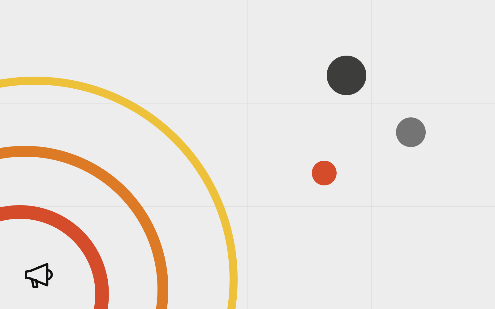 Abstract broadcast arcs radiating from a corner point to audience dots