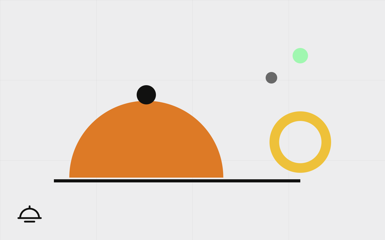 Abstract restaurant cloche on a table line with a plate ring