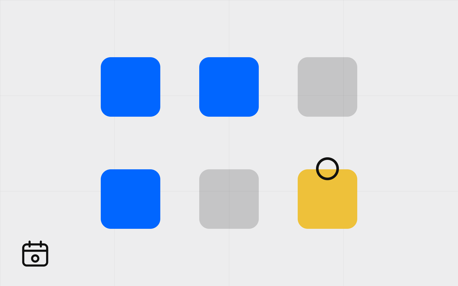 Abstract calendar cells mostly filled, one gold planned-ahead day circled