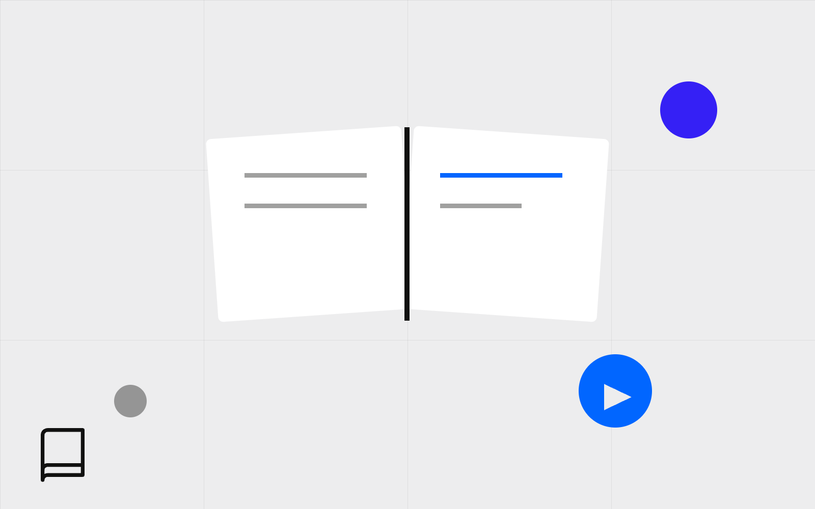 Abstract open course book with play button