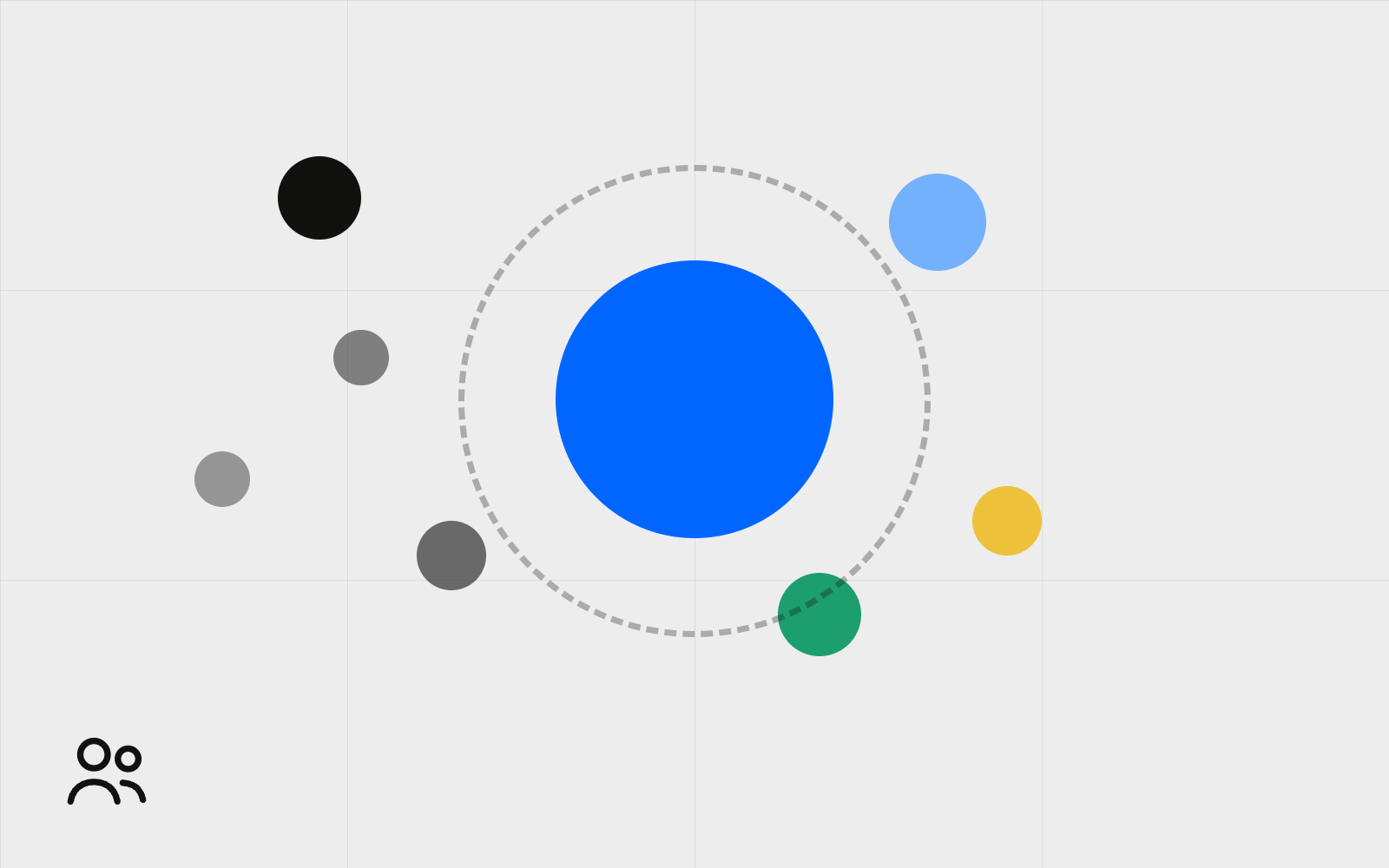 Abstract agency hub with many client dots