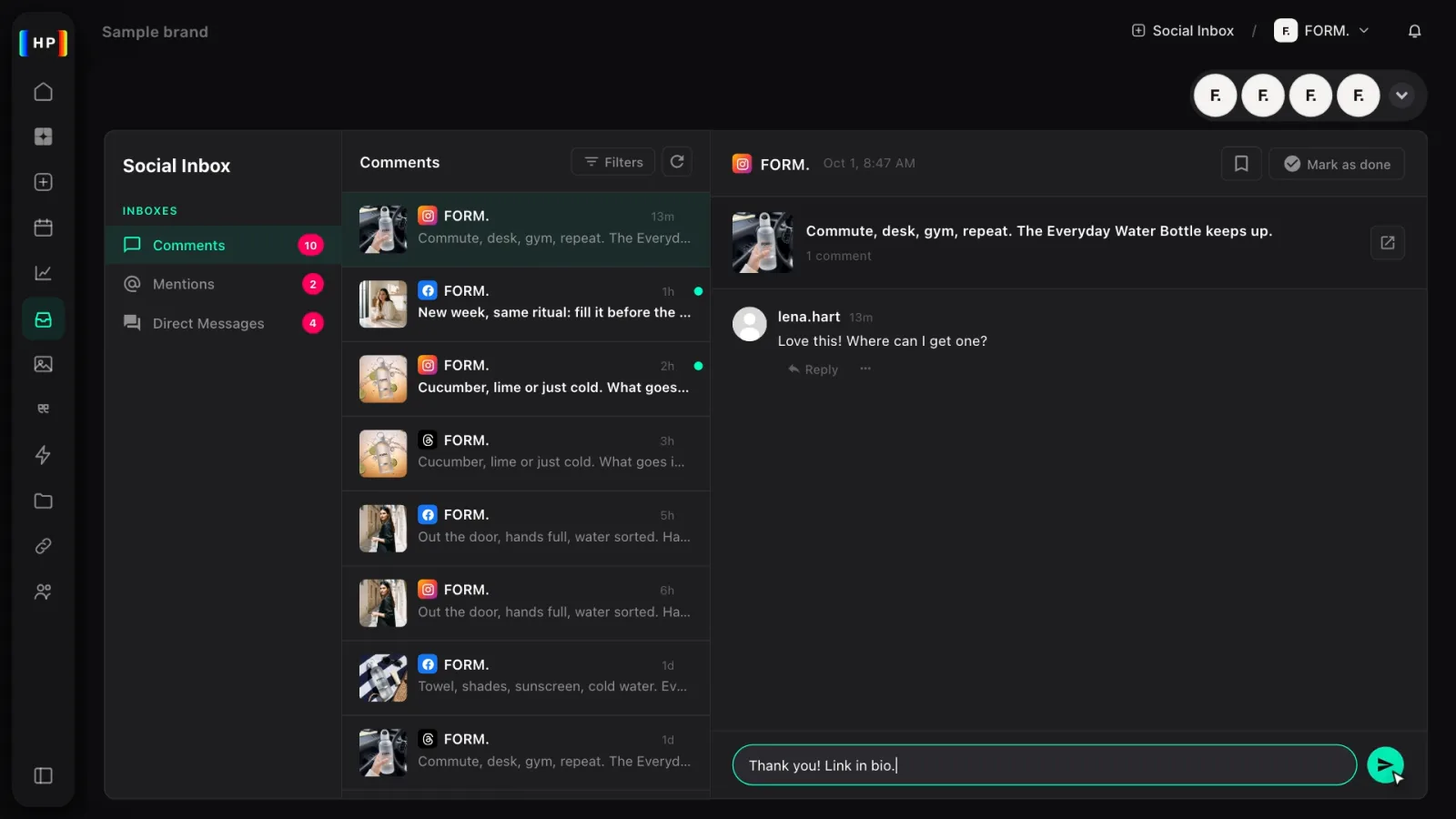 Replying to a comment in Heropost’s Social Inbox